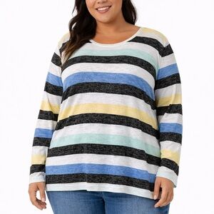 T by Talbots Striped Long Sleeve Tee Multicolor Cotton Blend 3X